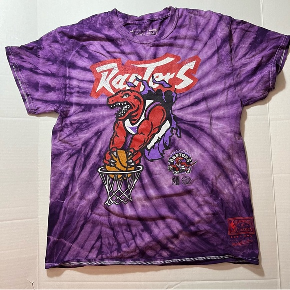 Toronto Raptors T Shirt Tie Dye Tee Sz L Purple Soft Cotton Mitchell Ness - Picture 1 of 4